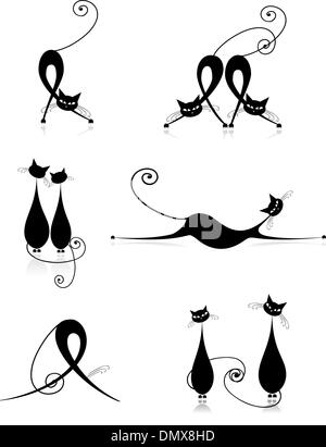 Graceful cats silhouettes black for your design Stock Vector