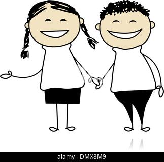 Funny couple laugh - boy and girl together, illustration for your design Stock Vector