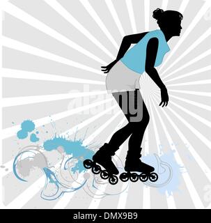 Vector drawing a girl on roller-skates Stock Vector