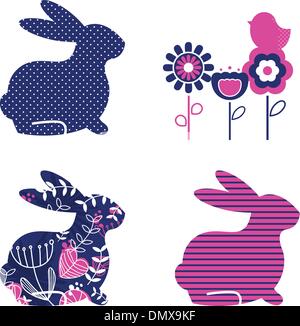 Retro spring & easter elements isolated on white Stock Vector
