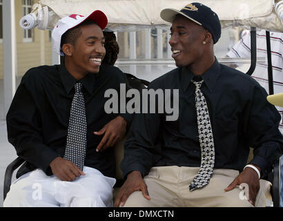 Feb 01, 2006; Boca Raton, FL, USA; Atlantic High School seniors, Michael Dent, left, and Jamel Murray, right, laugh together after the signing day announcements on February 1, 2006.  Dent will be attending Austin Peay, while Murray will go to Western Michigan.   Mandatory Credit: Photo by J. Gwendolynne Berry/Palm Beach Post/ZUMA Press. (©) Copyright 2006 by Palm Beach Post Stock Photo