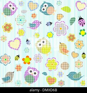 Seamless flowers and owl pattern in vector Stock Vector
