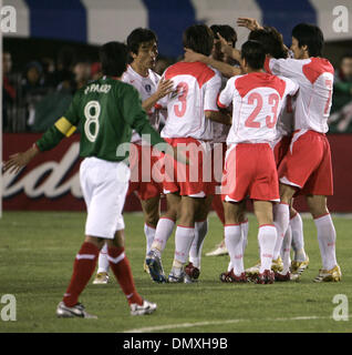 Feb 15, 2006; Los Angeles, CA, USA; SOCCER: Members of the Korea Republic National Team celebrate as team member (8)  Do-Heon Kim and (8) Pavel Pardo from the National Team of Mexico  look on during their tune up match prior to the world cup at the Los Angeles Memorial Coliseum Wednesday 15 February 2006. Korea won the game 1-0. Mandatory Credit: Photo by Armando Arorizo/ZUMA Press Stock Photo