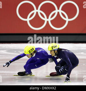Feb 18, 2006; Turin, Piedmont, ITALY; TORINO 2006 WINTER OLYMPICS:Apolo Anton Ohno, right, and Hyun-Soo Ahn compete Saturday Feb. 18, 2006 in short track speed skating events during the XX Olympic Winter Games in Turin, Italy. Ahn finished first with an Olympic-record time of  1:26.739 while Ohno received the bronze medal.  Mandatory Credit: Photo by Will Luther/San Antonio Express Stock Photo