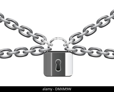 vector illustration of metal chain and padlock Stock Vector