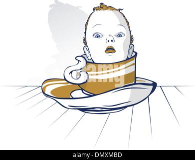 baby child head on coffee cup Stock Vector