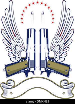 gun and bullet emblem Stock Vector