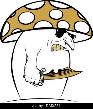 evil cartoon mushroom with sunglasses and knife Stock Vector