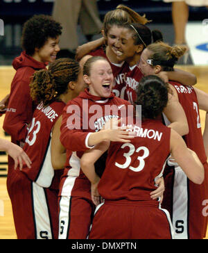 Mar 25, 2006; San Antonio, TEXAS, USA; NCAA Women's Basketball: Stanford celebrates their victory Saturday March 25, 2006 at the AT&T Center in San Antonio over Oklahoma during the NCAA Regional Semifinal. Mandatory Credit: Photo by D Lopez/San Antonio Express-News/ZUMA Press. (©) Copyright 2006 by San Antonio Express-News Stock Photo