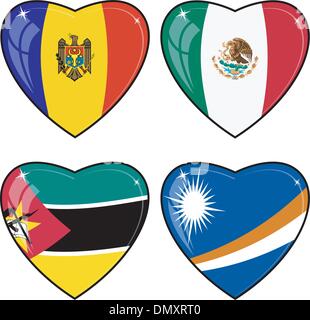 Set of vector images of hearts with the flags of Marshall Island Stock Vector