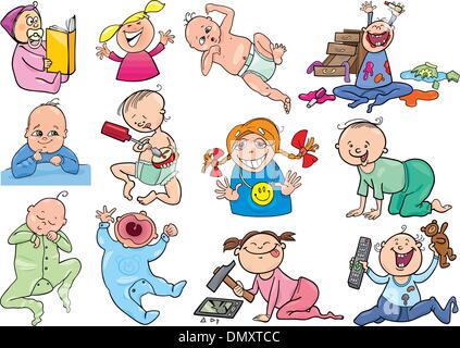 cartoon babies and children set Stock Vector