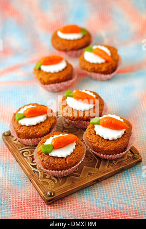 Cupcakes with carrots. Recipe available. Stock Photo