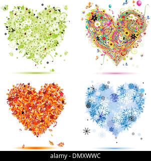 Four seasons - spring, summer, autumn, winter. Art hearts beautiful for your design Stock Vector