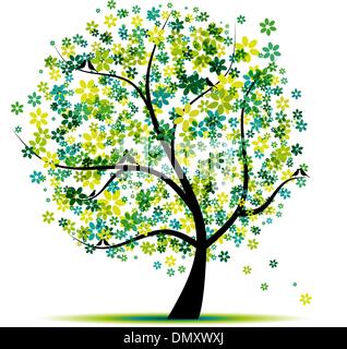Spring tree green with birds for your design Stock Vector Image & Art ...