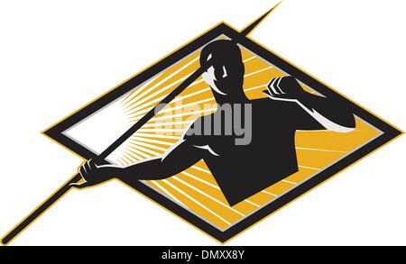 Illustration of a track and field athlete javelin throw facing front ...
