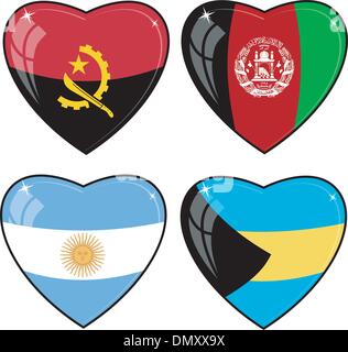Set of vector images of hearts with the flags of Afghanistan, An Stock Vector