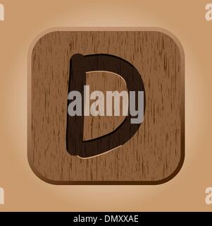 Hand drawn  wooden letter D. Stock Vector