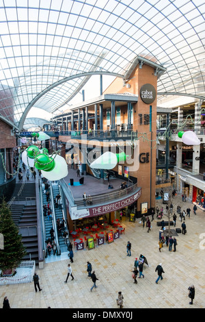 Cabot Circus shopping mall in Bristol, UK. People Christmas shopping at Cabot Circus. Stock Photo