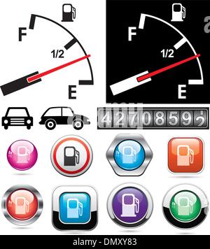 vector illustration of gas gauge and icons of petrol station Stock Vector