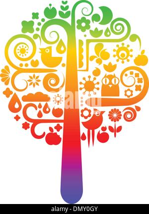 Rainbow tree with ecological icons Stock Vector