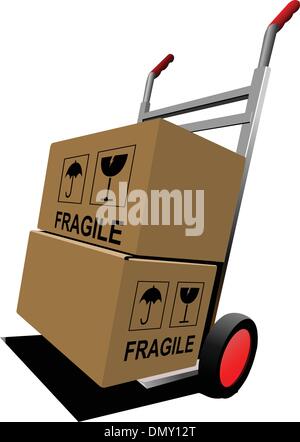 Boxes on hand pallet truck. Vector illustration Stock Vector