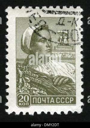 USSR, Mail USSR, post mark,stamp,Nine standard postage stamps of the USSR,1958, 18 августа - 26 мая 1959,collective farmer,woman Stock Photo