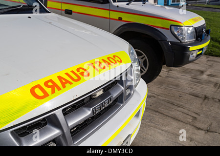 Mirror writing on coastguard vehicles, Kilkee, Co. Clare, Ireland Stock Photo