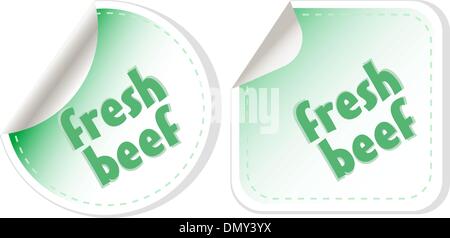 Fresh beef for steak green stickers set Stock Vector