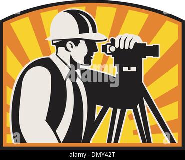 Surveyor Engineer Theodolite Total Station Retro Stock Vector