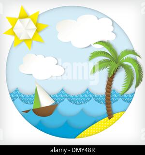 colorful seascape made ??of paper, origami Stock Vector