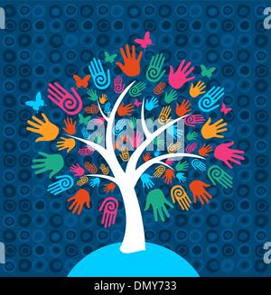 Diversity tree hands background Stock Vector