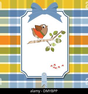 birthday greeting card with funny little bird Stock Vector
