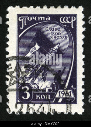 USSR, Mail USSR,1961 year,post mark,stamp,space, space exploration,Glory to labor and science! In space! Stock Photo