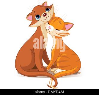 Two cats in love hug doodle icon. Cute pets - Stock