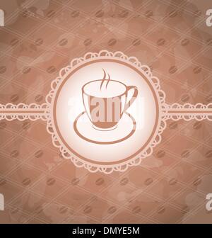 Old grunge background with coffee label - cup, coffee bean's tex Stock Vector
