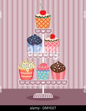 vector cupcakes on a stand Stock Vector