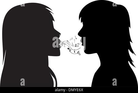 vector silhouettes of two young women Stock Vector