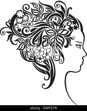 vector beauty girl with flowers hair design Stock Vector Image & Art ...