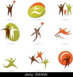 Collection of abstract people logos - 16 Stock Vector