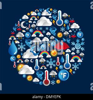 Weather Icons set in circle shape Stock Vector