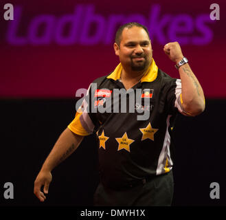 London, UK. 17th Dec, 2013. Beau Anderson reacts during the Ladbrokes World Darts Championships from Alexandra Palace Credit:  Action Plus Sports/Alamy Live News Stock Photo