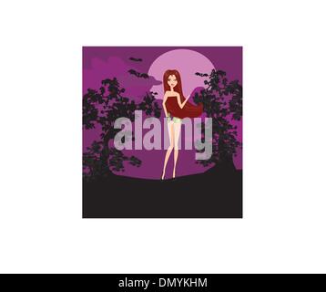 Halloween witch standing with pumpkin Stock Vector