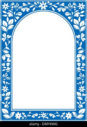 vector blue floral arch frame with white center Stock Vector