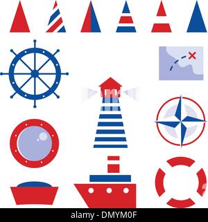 Sailor and sea icons isolated on white Stock Vector