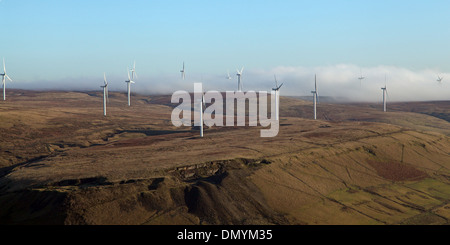 aerial view of wind turbines on the Pennine hills Stock Photo