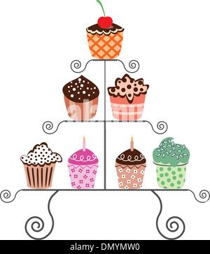 vector cupcakes on a stand Stock Vector