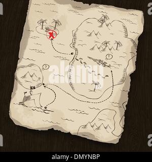 Treasure map on wooden background. Map under mask, you can chang Stock Vector