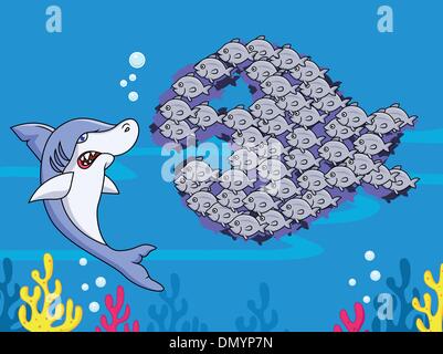Shark and group of fish Stock Vector