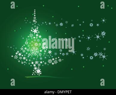Blue Christmas tree blizzard snowflakes stars background Stock Vector ...