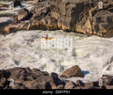GREAT FALLS, MARYLAND, USA - Kayak at Great Falls on Potomac River in the C&O Canal National Historic Park. Stock Photo